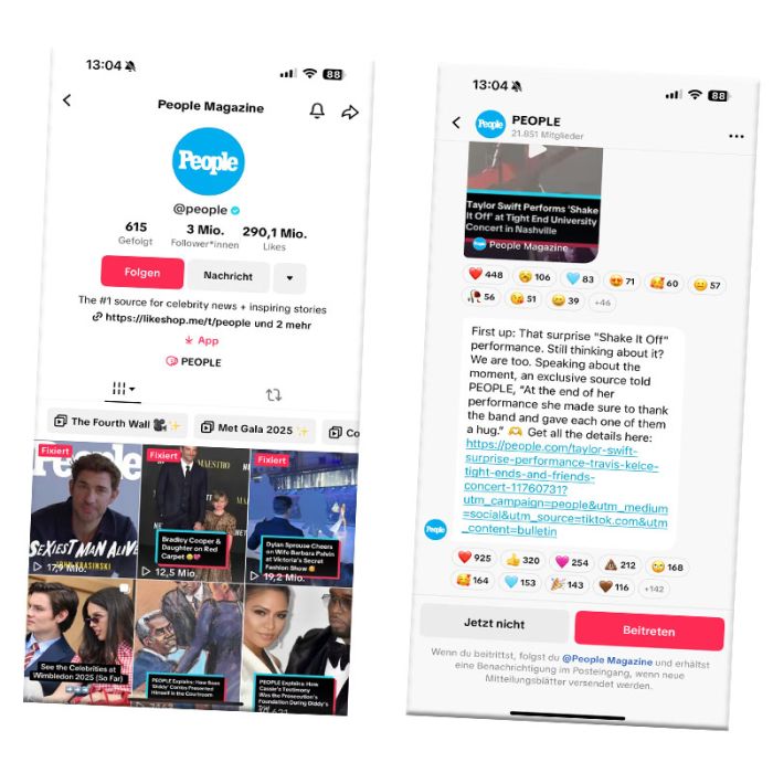 Bild eines Screenshots eines TikTok Bulletin Boards